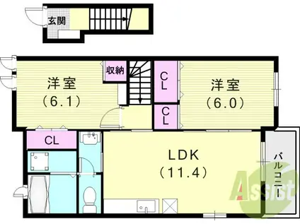 エーデル(2DK/2階)の間取り写真