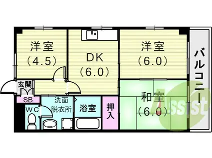 シャロン長田(3LDK/1階)の間取り写真