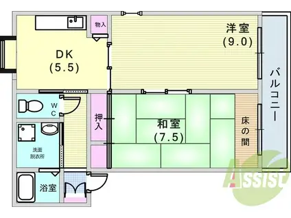 シャルマン岩屋(2DK/2階)の間取り写真