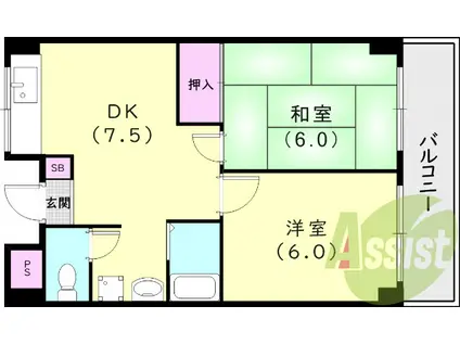 澤村マンション(2DK/4階)の間取り写真