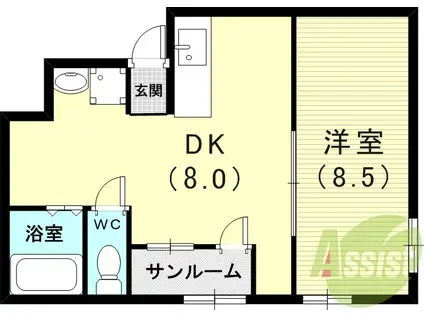 鶯橋マンション(1DK/4階)の間取り写真