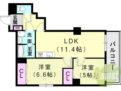 ライオンズマンション神戸(2LDK/4階)の間取り写真