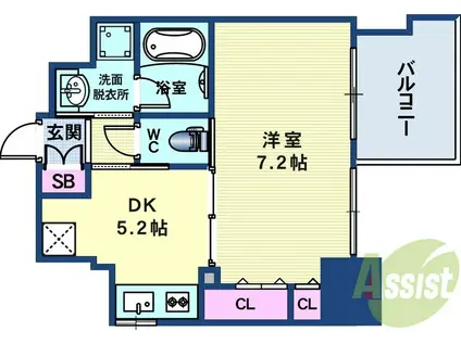 エステムプラザ神戸三宮ルクシア(1DK/7階)の間取り写真