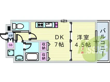 阪神電鉄本線 香櫨園駅 徒歩7分 7階建 築7年(1DK/5階)の間取り写真