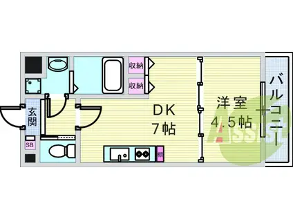 阪神電鉄本線 香櫨園駅 徒歩7分 7階建 築7年(1DK/4階)の間取り写真