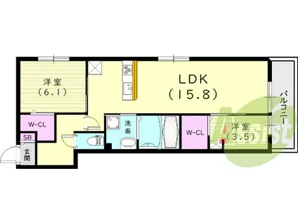 阪急電鉄今津線 阪神国道駅 徒歩5分 3階建 築3年(2LDK/3階)の間取り写真