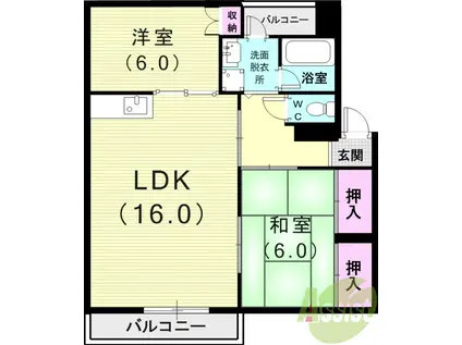 東海道本線 甲子園口駅 徒歩9分 3階建 築46年(2LDK/2階)の間取り写真