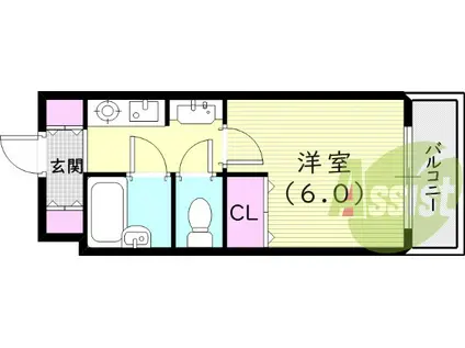 阪急電鉄神戸線 西宮北口駅 徒歩12分 3階建 築32年(1K/2階)の間取り写真