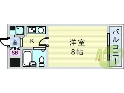 阪急電鉄神戸線 西宮北口駅 徒歩7分 4階建 築34年(1K/4階)の間取り写真