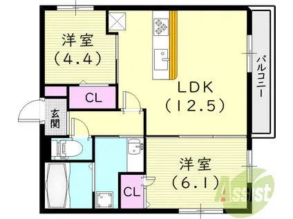 阪神電鉄本線 西宮駅(阪神) 徒歩9分 3階建 築1年(2LDK/3階)の間取り写真