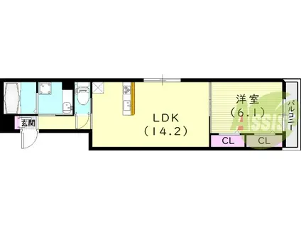 阪神電鉄本線 西宮駅(阪神) 徒歩9分 3階建 築1年(1LDK/2階)の間取り写真