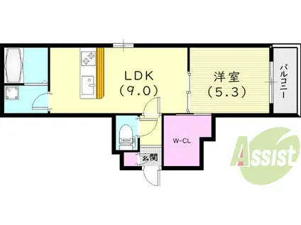 阪神電鉄武庫川線 東鳴尾駅 徒歩3分 3階建 築1年(1LDK/3階)の間取り写真