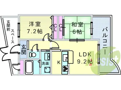 阪急電鉄甲陽線 苦楽園口駅 徒歩10分 6階建 築26年(2LDK/2階)の間取り写真