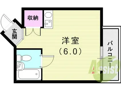 阪急電鉄神戸線 西宮北口駅 徒歩8分 4階建 築37年(ワンルーム/3階)の間取り写真