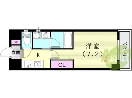 阪神電鉄本線 久寿川駅 徒歩5分 6階建 築19年(1K/3階)の間取り写真