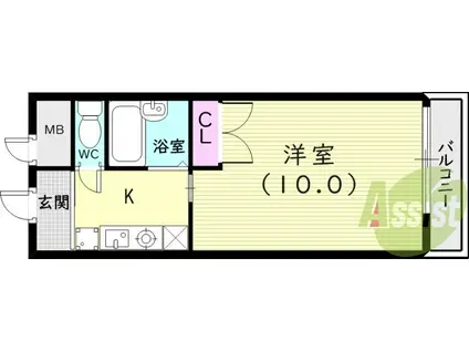 阪急電鉄今津線 門戸厄神駅 徒歩4分 3階建 築27年(1K/3階)の間取り写真
