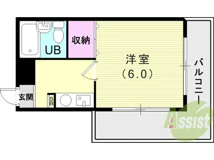 阪神電鉄本線 久寿川駅 徒歩6分 3階建 築38年(1K/3階)の間取り写真