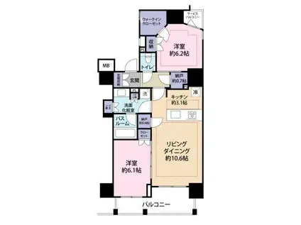 アトラス麻布十番(2LDK/8階)の間取り写真