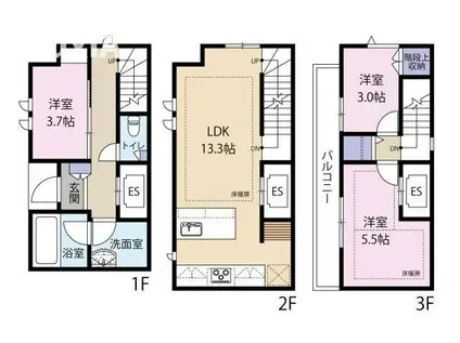 広尾3丁目ヘーベルハウス(3LDK/1階)の間取り写真