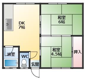 テックハイム小山(2DK/2階)の間取り写真