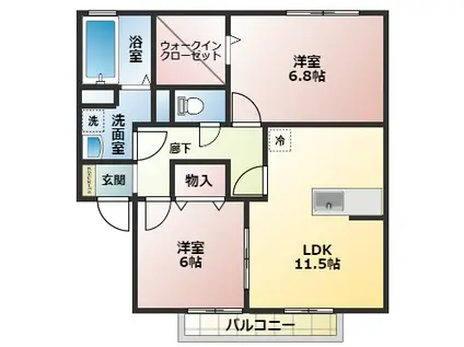 スプランデュールA棟(2LDK/1階)の間取り写真