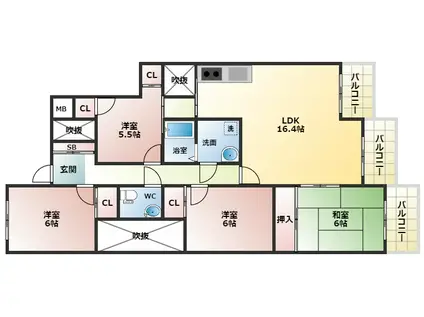 セルヴェール春日丘(4LDK/1階)の間取り写真