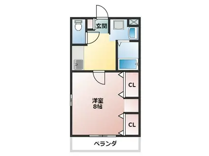 ハートフルOKA(1DK/2階)の間取り写真