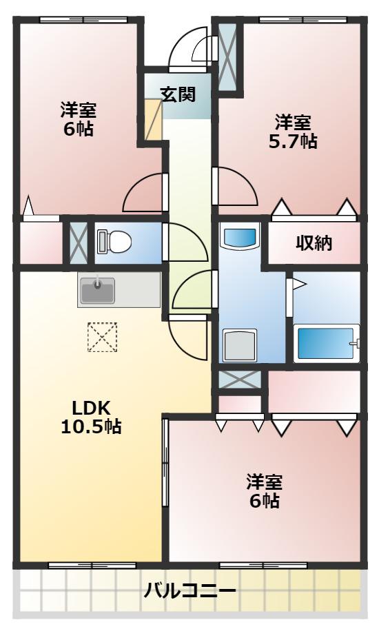 ナハトムジーク(3LDK/1階)の間取り写真