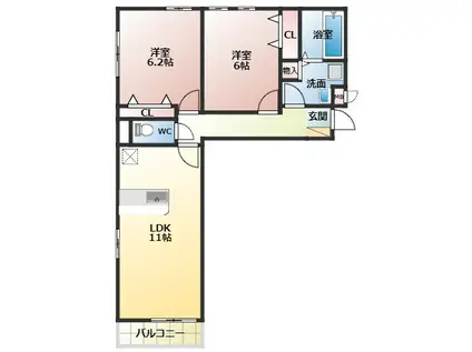 モンブランⅠ(2LDK/3階)の間取り写真