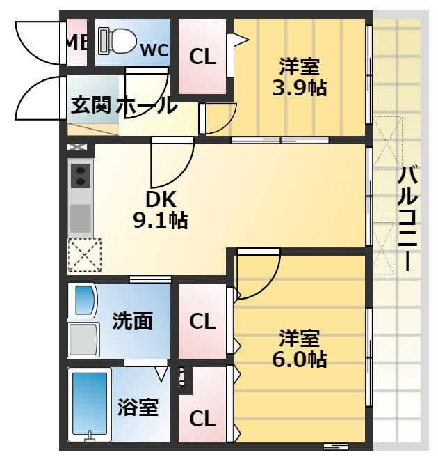 エテルノ デーア(2LDK/1階)の間取り写真