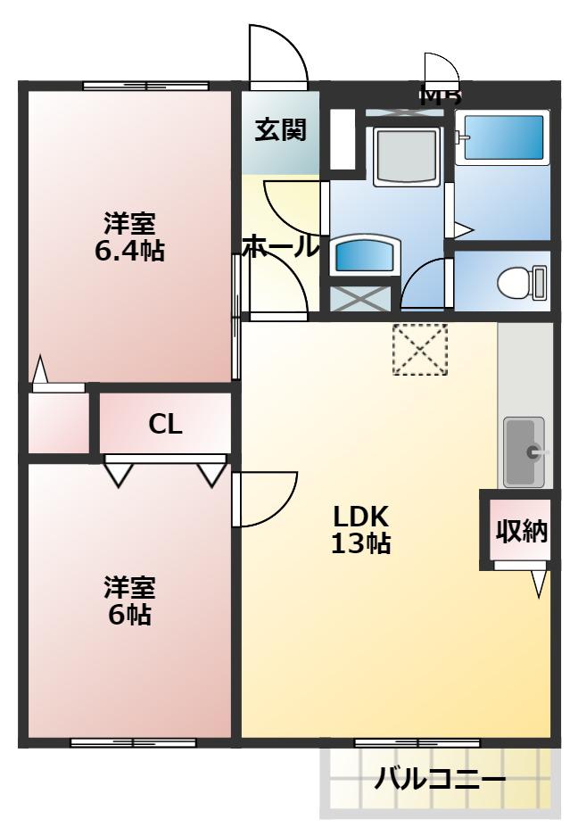 フロレスタフジ(2LDK/2階)の間取り写真