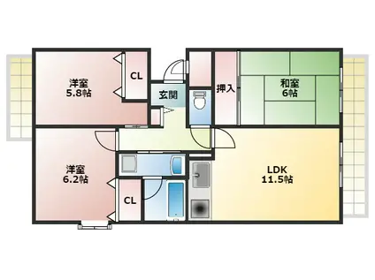 プライムヒル藤井寺(3LDK/1階)の間取り写真