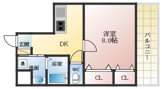 ハートフルOKA(1DK/5階)の間取り写真