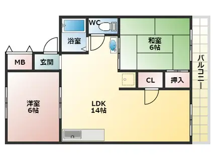 ヴァンベール松井(2LDK/2階)の間取り写真