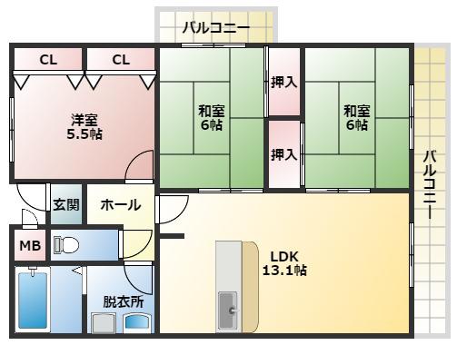 サイレントフジ(3LDK/3階)の間取り写真