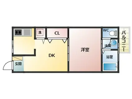 シエルブルーコーポ(1LDK/2階)の間取り写真