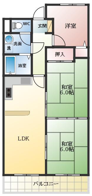 グラード柏原(3LDK/5階)の間取り写真