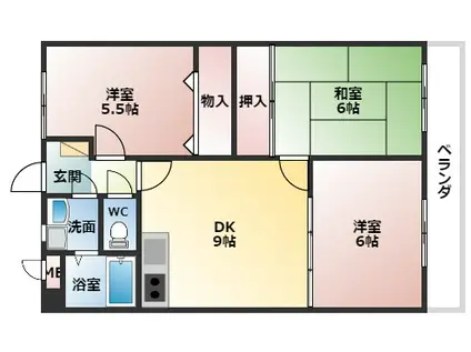 サンウォークⅠ・Ⅱ(3DK/1階)の間取り写真