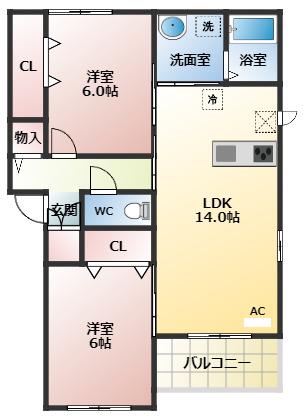 メルベール(2LDK/1階)の間取り写真