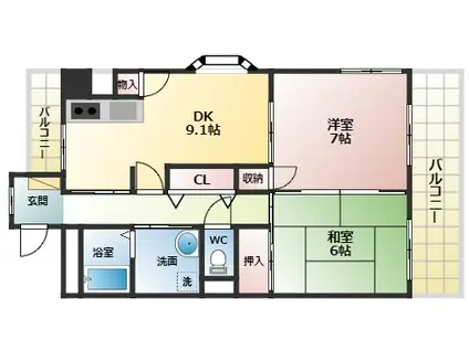 エルファミーレ(2LDK/6階)の間取り写真