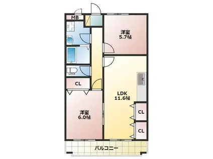 シャングリラ滝谷(2LDK/3階)の間取り写真