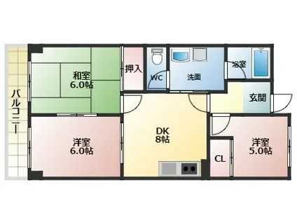 グレースコート青葉丘(3DK/2階)の間取り写真