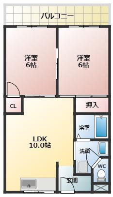 滝谷ユタカハイツ(2LDK/2階)の間取り写真