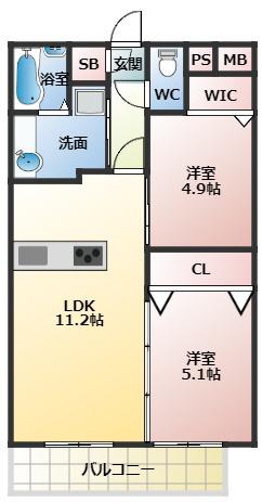 レジデンス喜志(2LDK/1階)の間取り写真