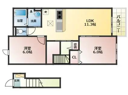 プリムヴェール(2LDK/2階)の間取り写真