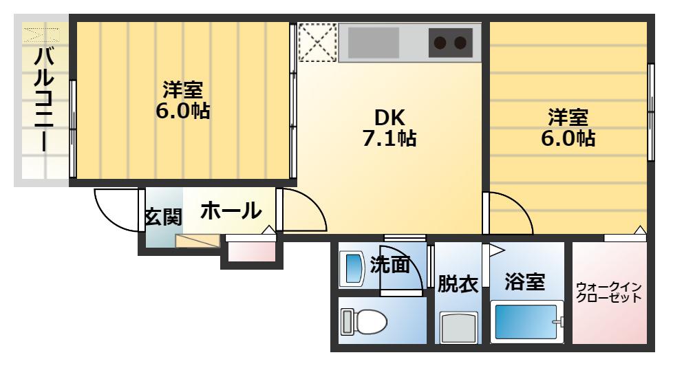 マーガレットハウス(2DK/1階)の間取り写真