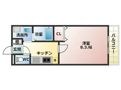 ラ・メール本町(1K/2階)の間取り写真