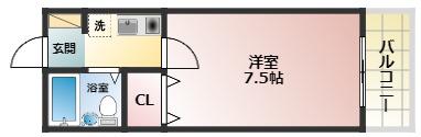 ブルージュ喜志(1K/4階)の間取り写真