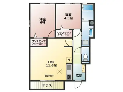 コンフォート大伴(2LDK/1階)の間取り写真