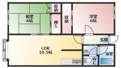 グリーンガーデン松南B棟(2LDK/2階)の間取り写真